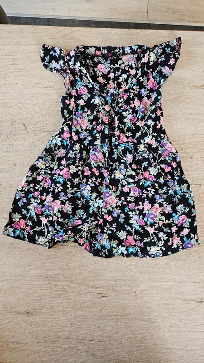 Combi short noir à fleurs roses, YD, 8/9 ans - photo numéro 3