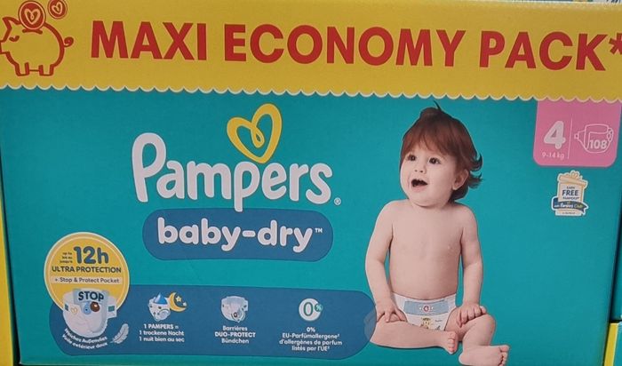 Pampers baby-dry T4, 9-14kg, 108 couches