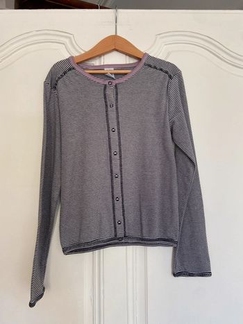 Gilet en coton milleraie neuf bleu marine et blanc Petit Bateau taille 10 ans.