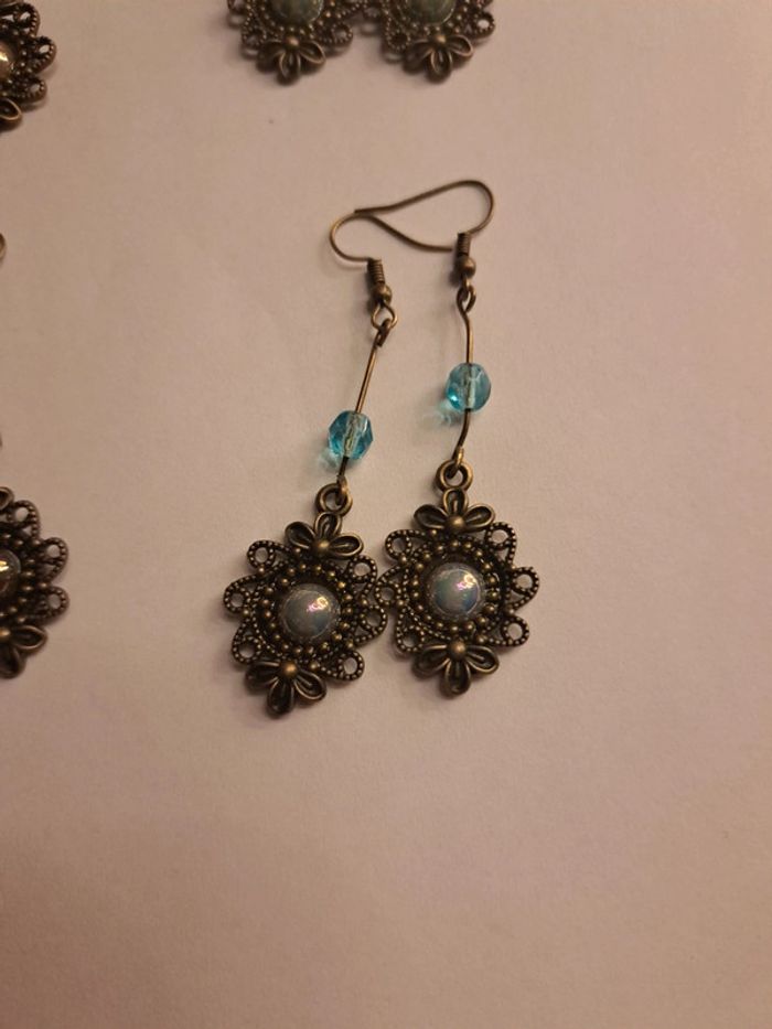 Lot de boucles d'oreilles pendante multicolore bronze - photo numéro 5