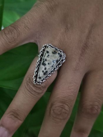 Bague en argent sterling 925 avec pierre jaspe dalmatien