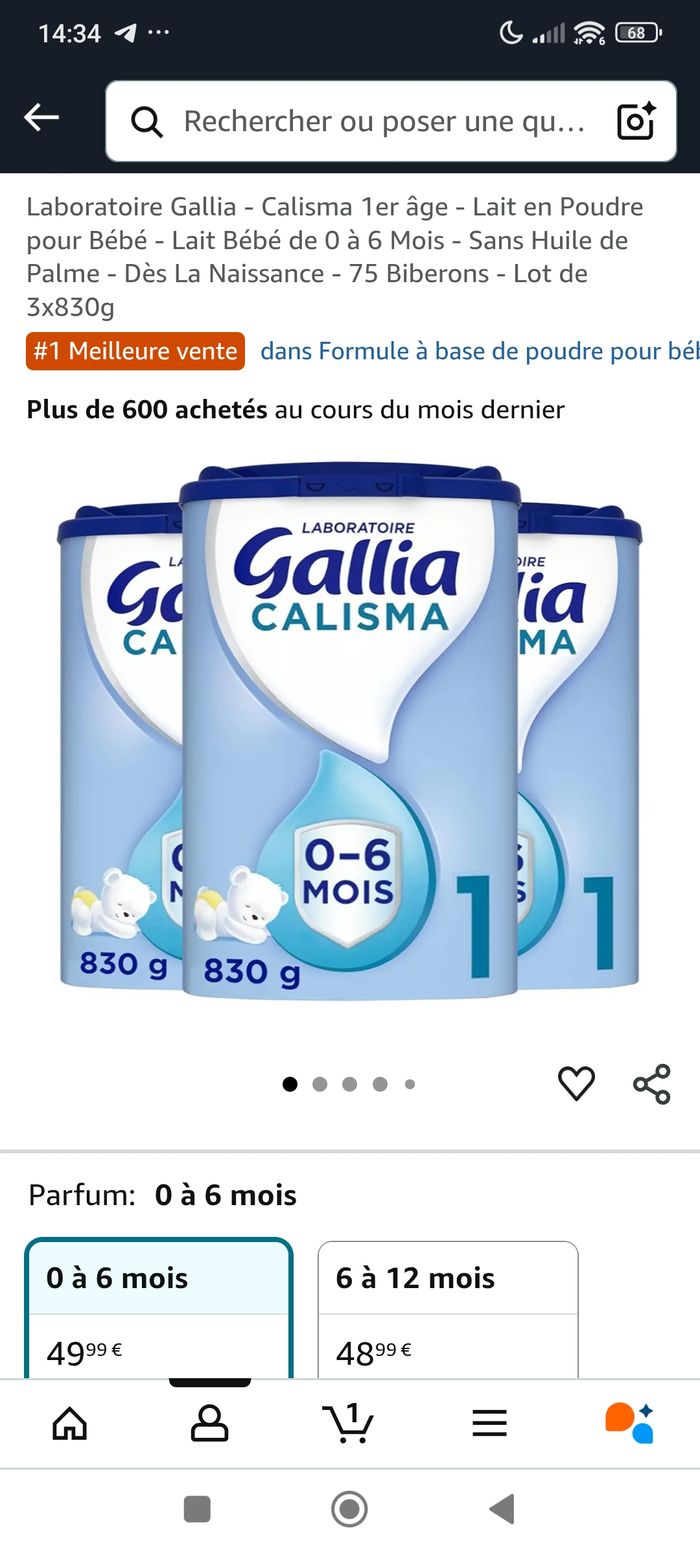 Lot 3 Gallia - Calisma 1er âge - Lait en Poudre pour Bébé - Lait Bébé de 0 à 6 Mois -
