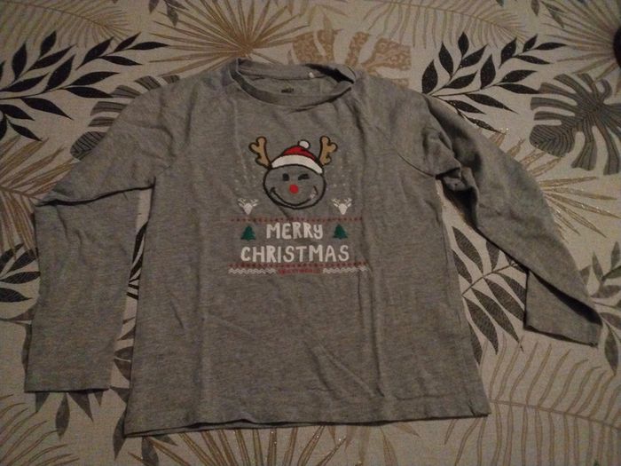 Tee shirt manche longue gris Smiley Noël 8 ans