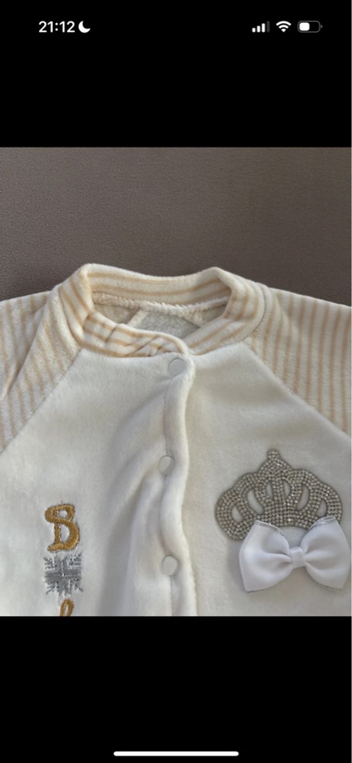 Pyjama Grenouillère Blanc et Beige - Taille 0 naissance - photo numéro 6
