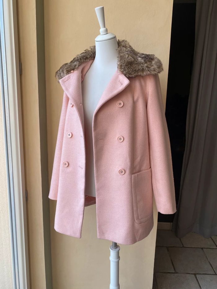 Manteau caban rose col fourrure Kiabi 38