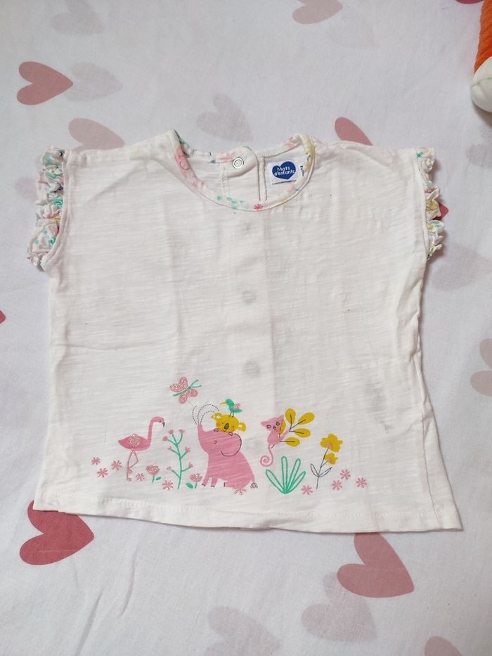 Tee-shirt manches courtes bébé fille - 9 mois - Très bon état - Mots d'enfants