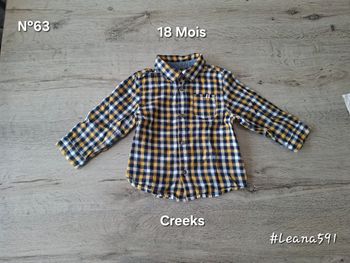 🌷N°63🌷Chemise Longues Manches - Creeks - 18 Mois🌷