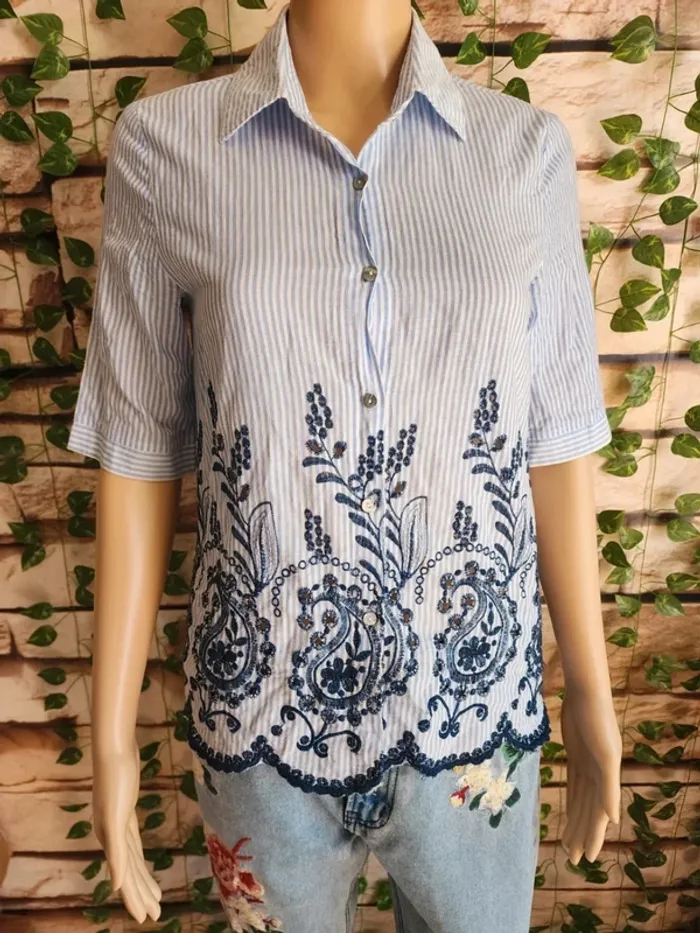 🌸Blouse rayée floral 100% coton Version Feminin Taille 36🌸