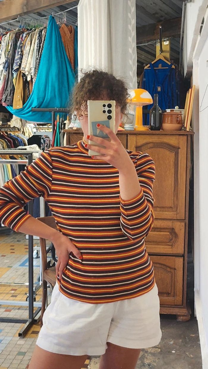 Joli pull chaussette rayé en maille cotolée Etam vintage 90's - photo numéro 2