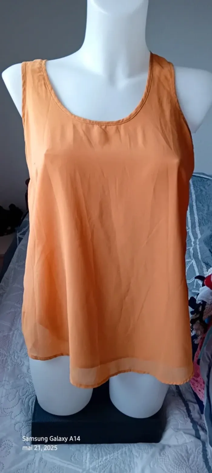 Blouse débardeur longue en voile superposé dos ouvert jaune moutarde femme M pimkie - photo numéro 5