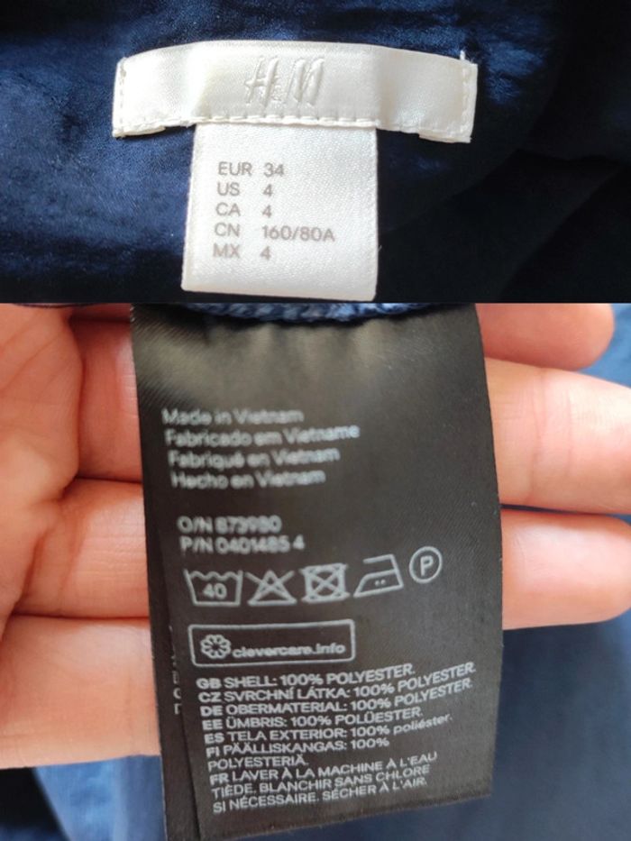 Tee-shirt satin col V bleu marine / H&M - 34/XS - photo numéro 7