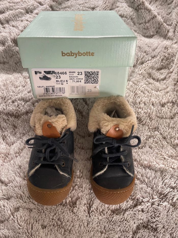 Babybotte bébé bottillon cuir fourree hiver abufl marine