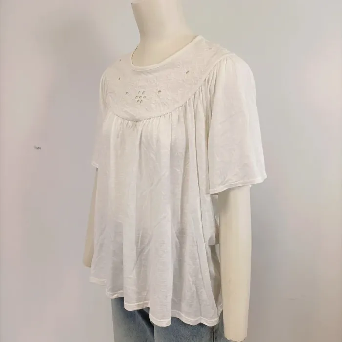 Tshirt blanc coton Neuf - T40 - été printemps basic broderie anglaise au col, manche courte froncés - photo numéro 2