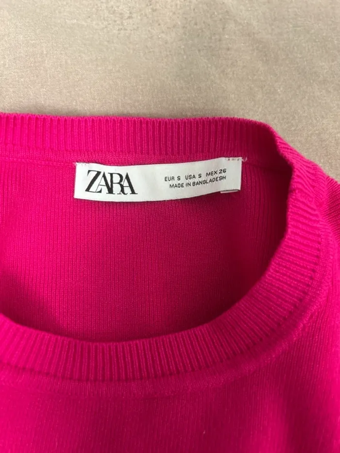 t-shirt court fuchsia Zara basique – taille S - photo numéro 2