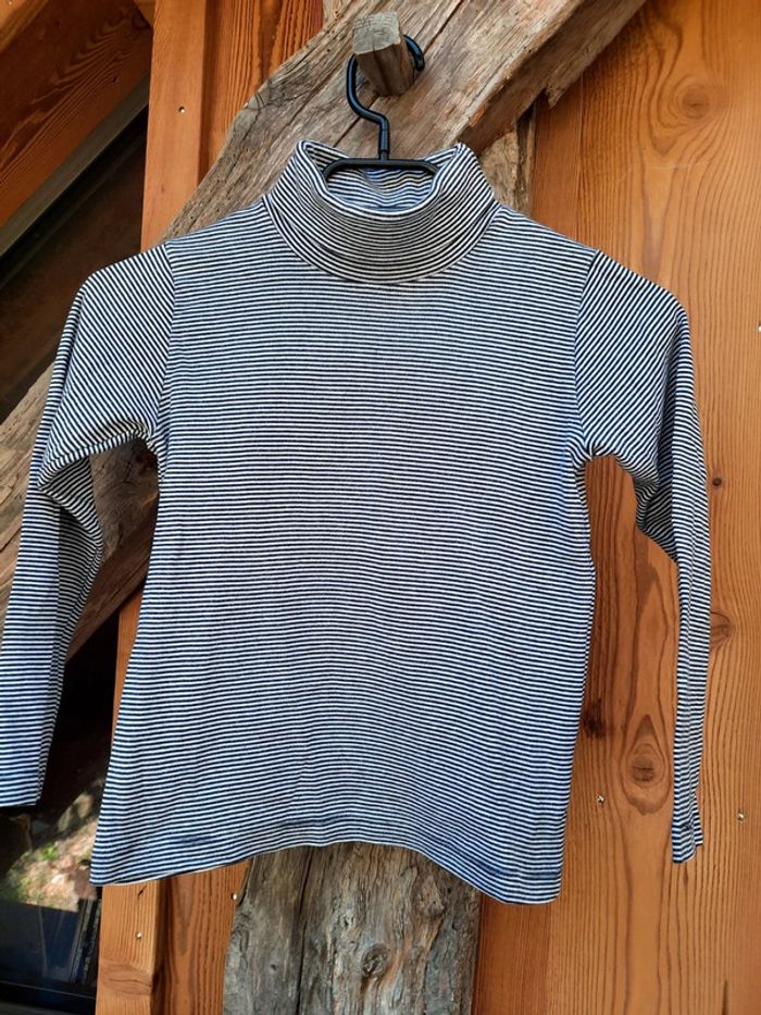 Col roulé blanc rayé marine, Petit Bateau, 8 ans