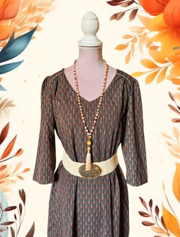 🧡🍂Robe tunique vintage bohème dorée M/38 Boho chic oriental vibes tunic dress🍂🧡 - photo numéro 2