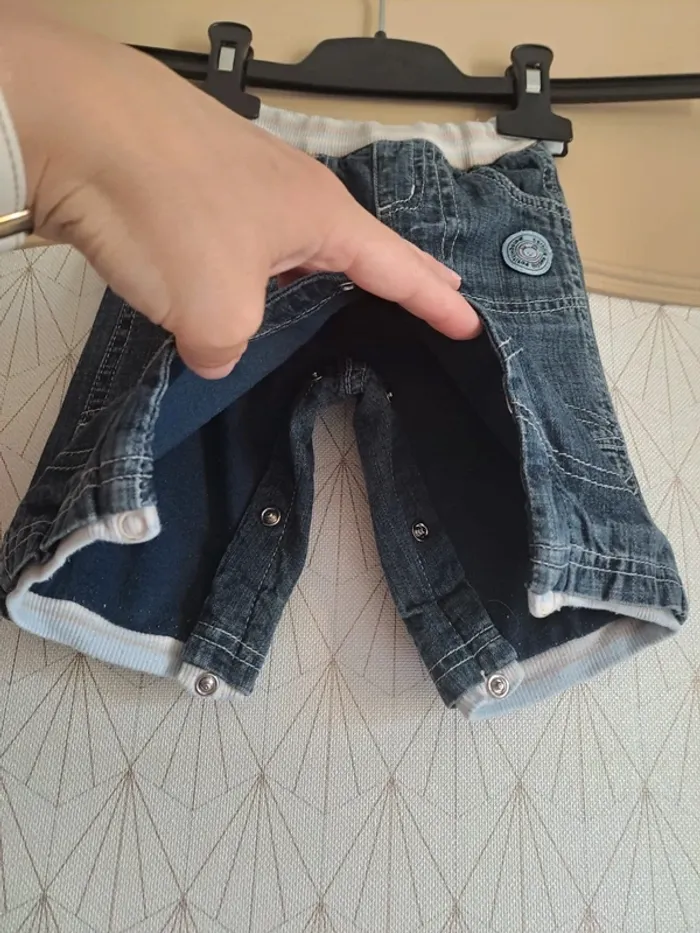 Pantalon jean bébé 1 mois doublé petit kimbaloo comme neuf - photo numéro 4