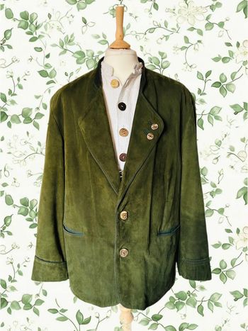 🌲Veste blazer cuir daim vert sapin vintage autrichien trachten suede leather blazer🌲