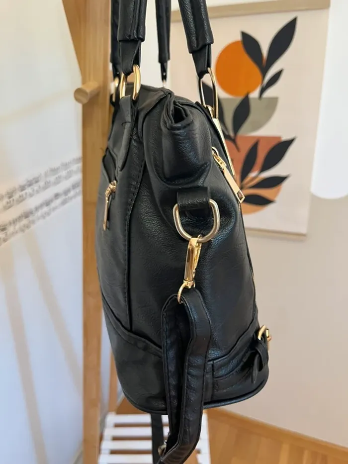 Sac style vintage en cuir synthétique noir état neuf [ref 2508SBl185] - photo numéro 6