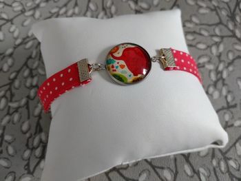 Bracelet éléphant, biais rouge à pois, réglable