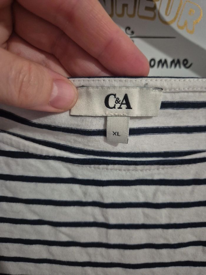 Joli Tee-shirt marinière manches courtes C&A Taille XL 46/48 - photo numéro 4