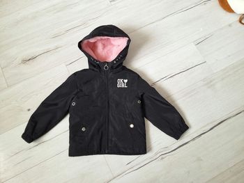 Vêtement fille veste blouson à capuche noir intérieur rose Eldys 4 ans
