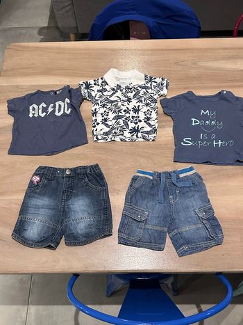 Lot vêtements 6 mois 2 shorts et 3 tee shirt acdc gemo short en jean