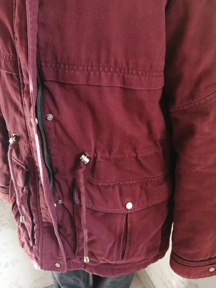 Manteau à capuche bordeaux fourré avec poches et lien à serrer / pimkie / (M-L) - photo numéro 5