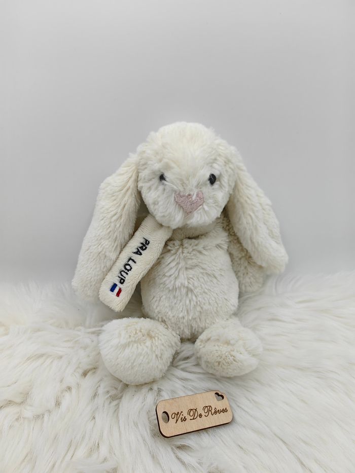 Doudou lapin Blanc écharpe Pra Loup Drapeau France Bleu blanc Rouge CMP