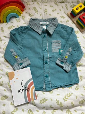 chemise manches longues vert et rayé 6 mois obaibi