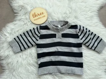 Pull bébé gris chiné – Kitchoun 3 mois 🧶💙