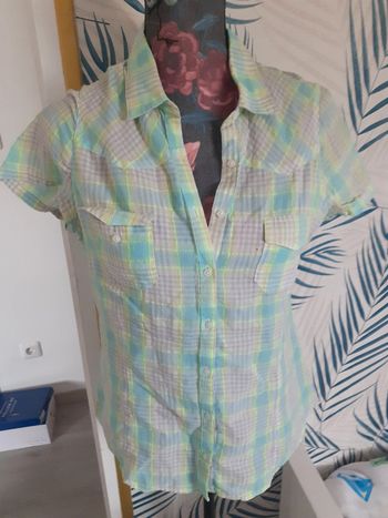 Chemise manches courtes à carreaux fluo S
