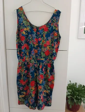 Combinaison courte vintage combishort taille 2 bleu fleurs multicolores