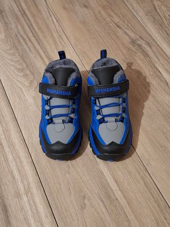 Chaussure enfant Mixte montagne randonnée double fourrure hiver froid bleu gris