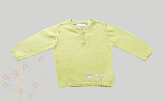 Pull monstre tricot vert gris Obaïbi 18 mois 81 cm garçon