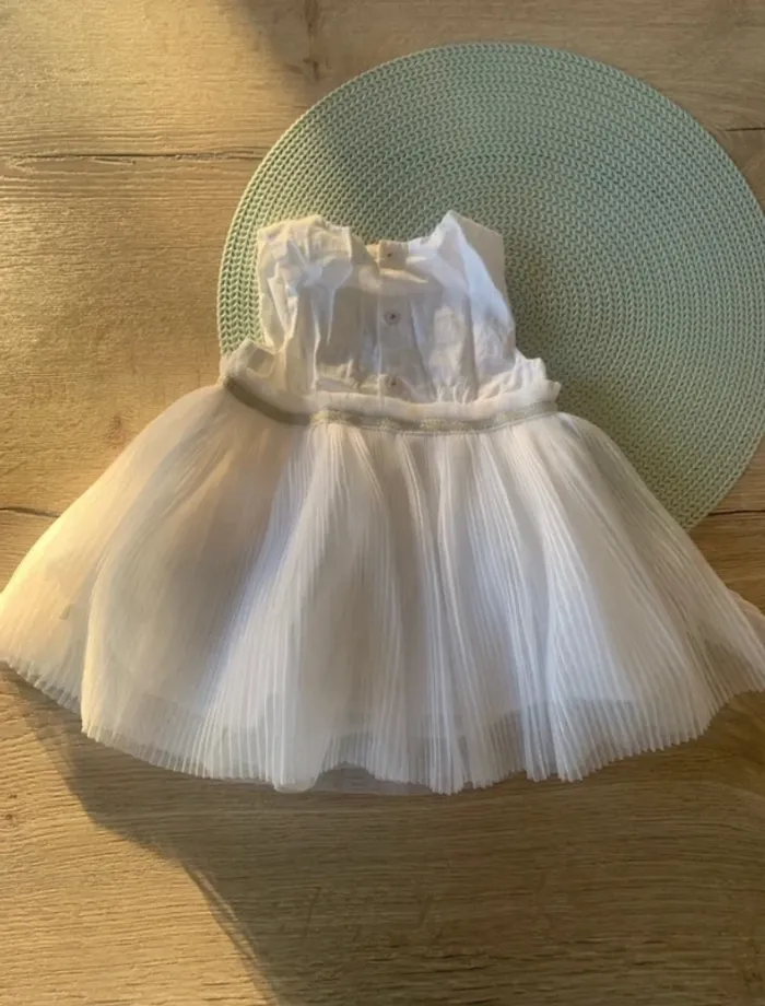 Robe blanche chic bi-matiere baptême / mariage / cérémonie - 6 mois - obaibi - photo numéro 5
