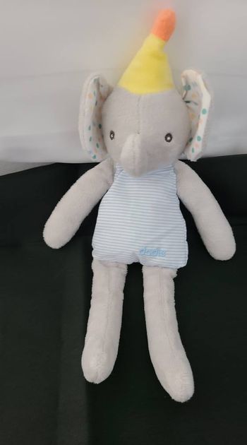 Doudou éléphant gris rayé bleu DODIE