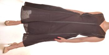 Longue robe élégante marron uni coton et lin sans manches taille marquée T40 col V