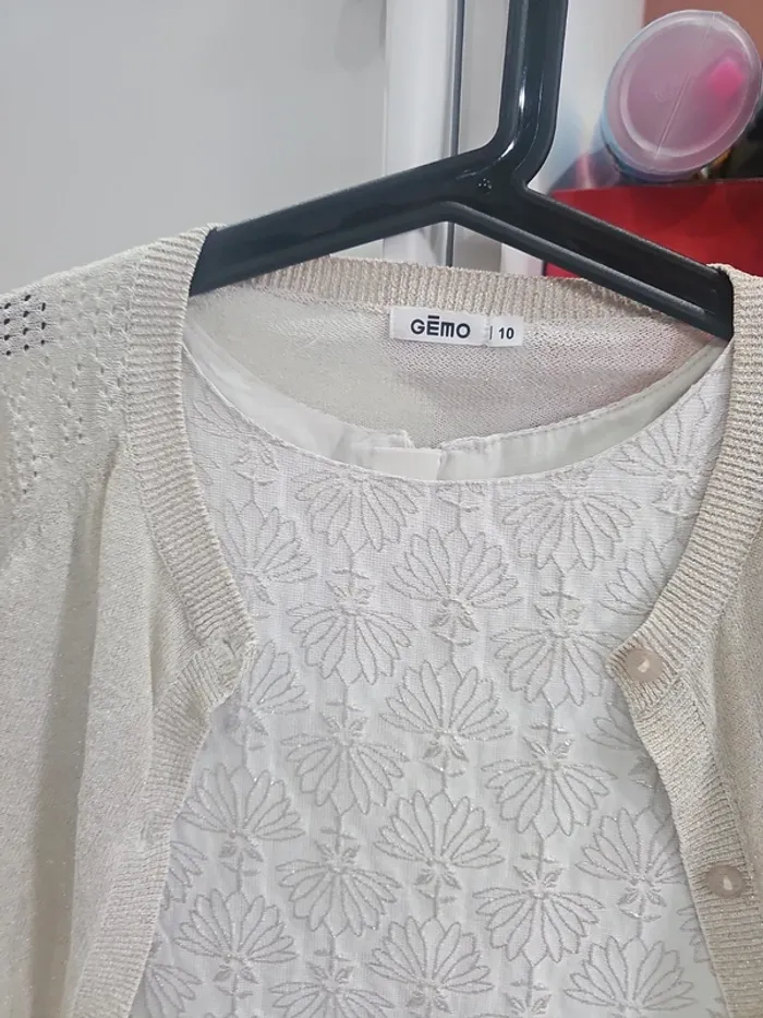 Ensemble robe et boléro cérémonie fille 10 ans blanc et doré - photo numéro 5