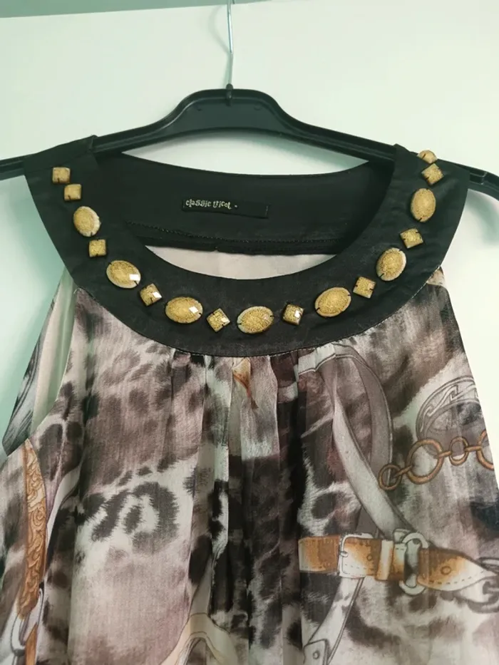 Robe chic imprimé animal et chaînes col avec des strass Taille M - photo numéro 2
