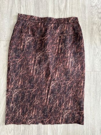 Jupe bariolée forêt bois marron et beige Nathalie Chaize Vintage T40 L