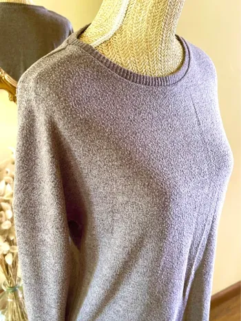 Pull fin gris col rond manches longues basique cosy