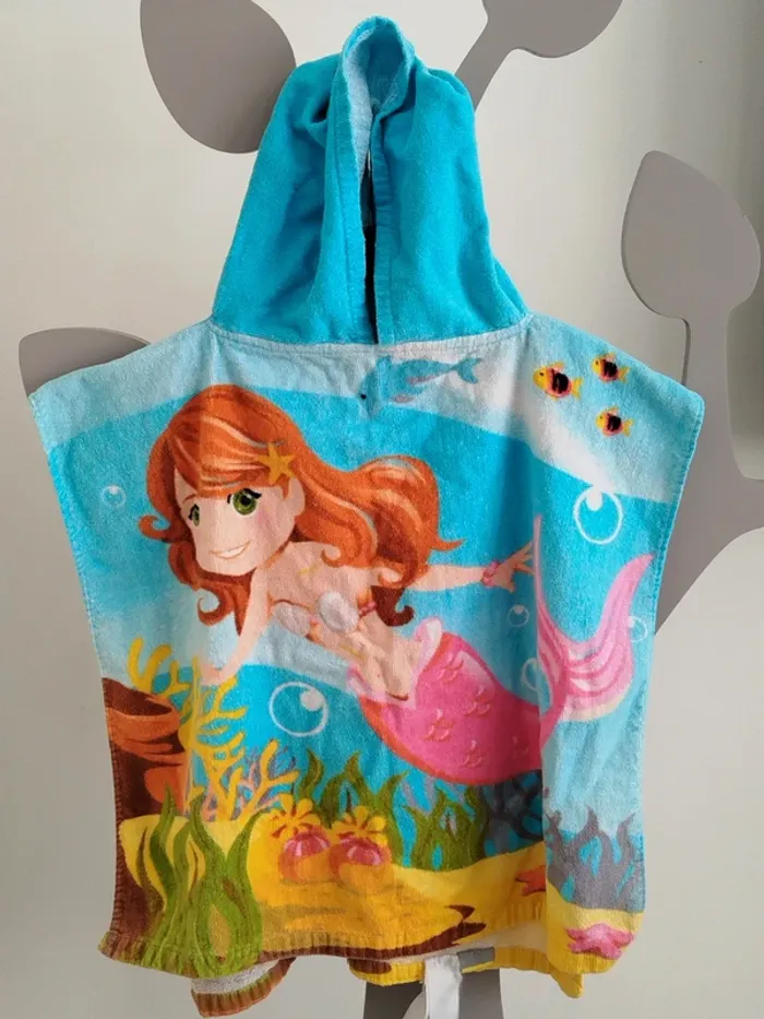 Cape de bain à capuche multicolore thème sirène Crivit 56cmX54cm