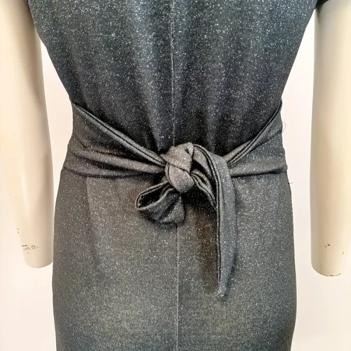 Robe longue paillettes bleu - t36 - robe de soirée moulante femme décolleté et noeud à l'arrière. - photo numéro 5