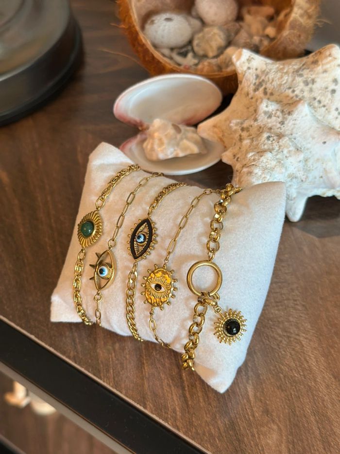 Bracelet divers au choix, doré en acier inoxydable pendentif œil de protection - photo numéro 2