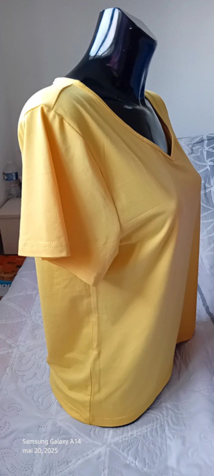 Tee-shirt fluide basique col en V jaune femme XL shein - photo numéro 8