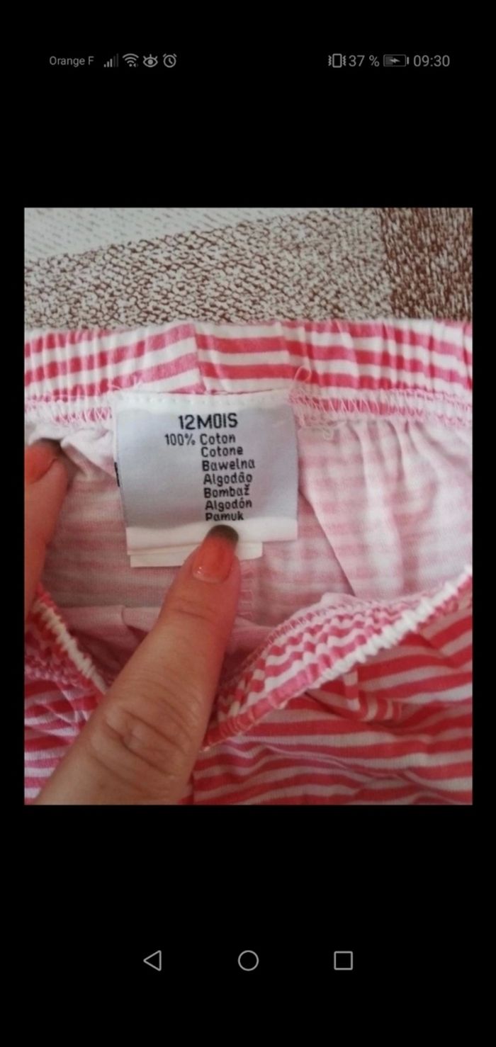 Short rayé blanc/corail 12 mois - photo numéro 2