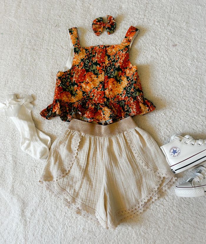 blouse crop top créatrice imprimé fleuri+ noeud 7 ans - photo numéro 2