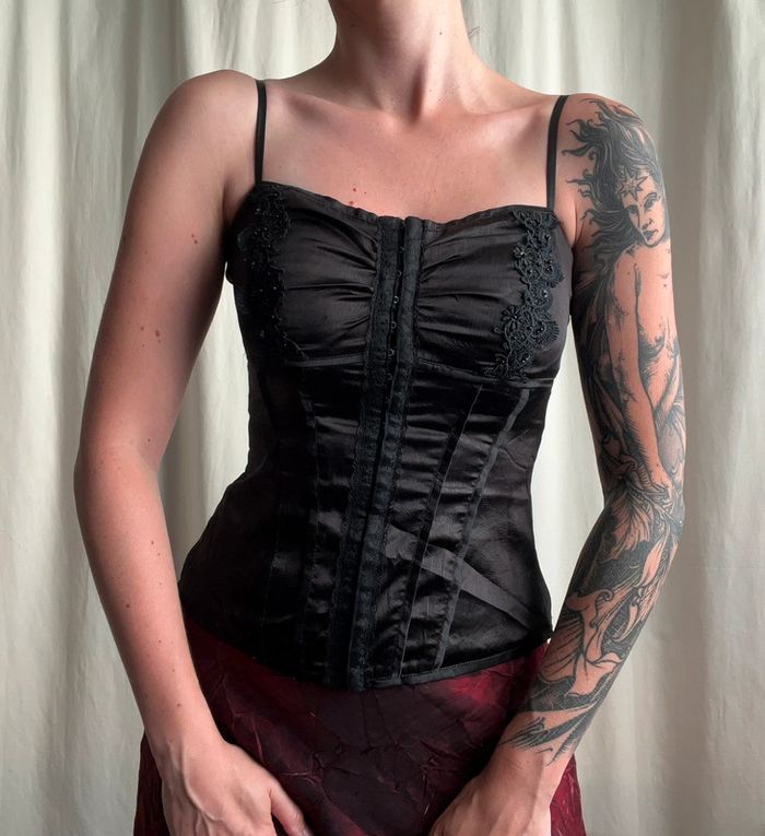 Top vintage bustier satiné perles Goth Vampire Whimsigoth 90s - Taille S