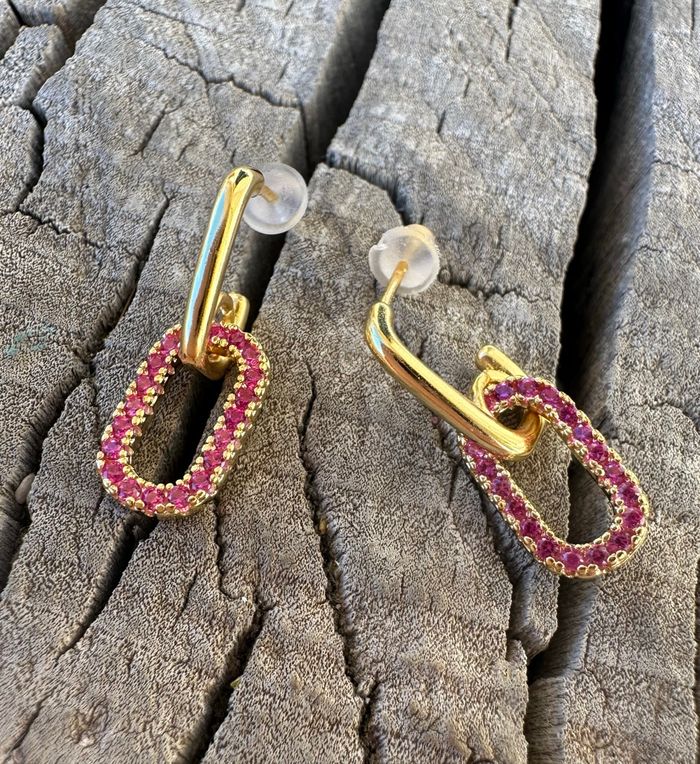 Boucles d’oreilles dorées rosesargent 935 à l’or fin - photo numéro 2
